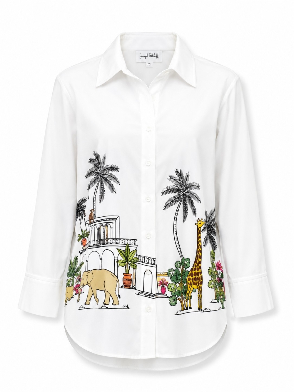 Joseph Ribkoff White Safari-Print Button Down Shirt Women Size L NWT